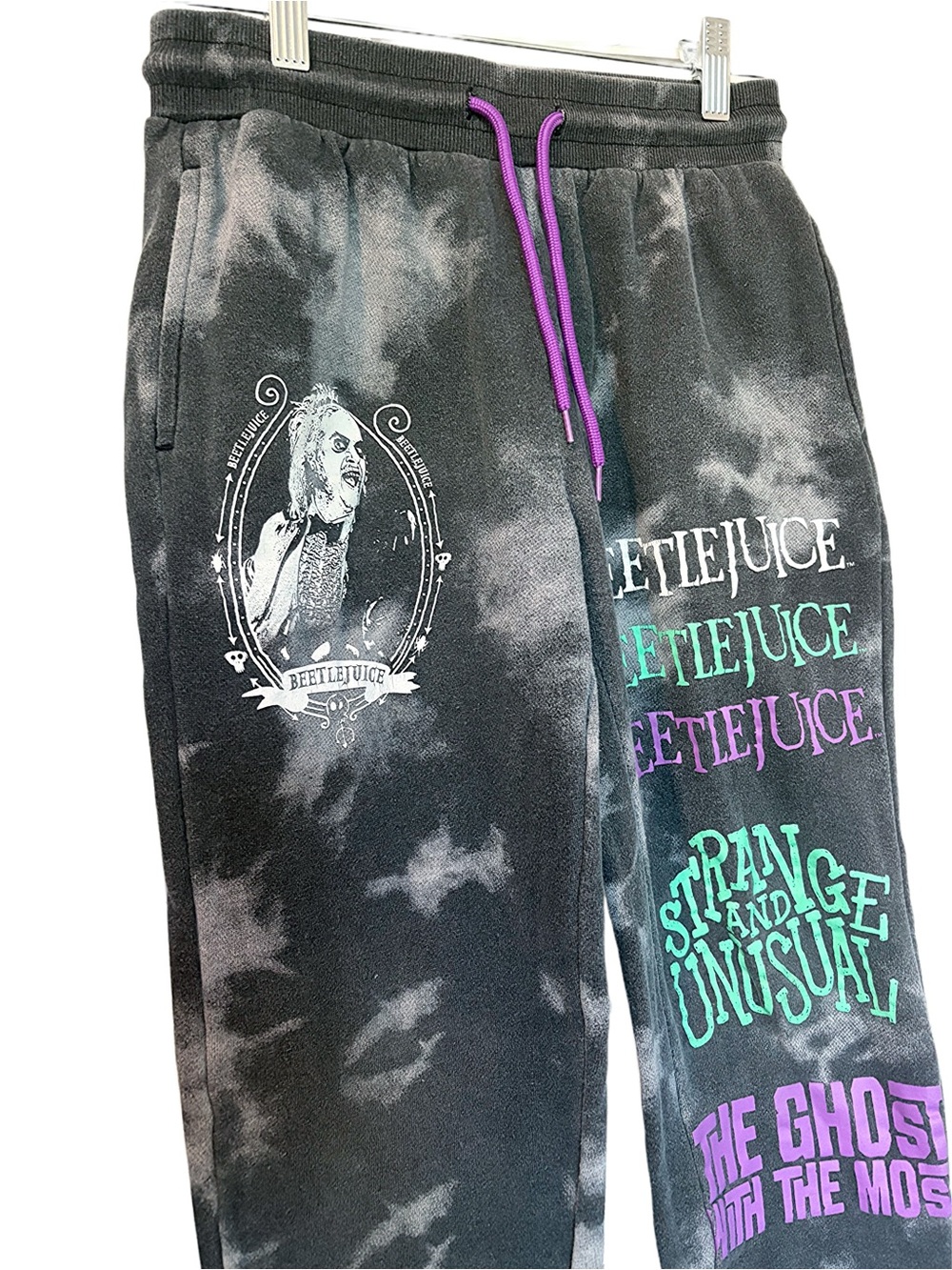 Beetlejuice Gray and Purple Tie-Dye Joggers XS